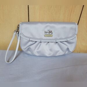 Coach Amanda Metallic Silver Sateen Wristlet Clutch